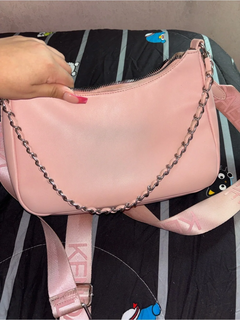 Kendall & Kylie Quilted Blush Crossbody Bag with Branded Strap